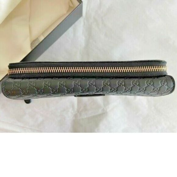 Gucci Signature Micro GG Black Fold Wallet Leather Purse Italy Zip Card Case NEW - Picture 4 of 6